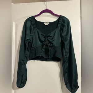 American Eagle Satin Long Sleeve Crop Top